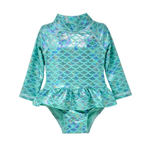 Baby UPF50+ Girls Alissa Infant Ruffle Rash Guard Swimsuit - Teal - Picture 1 of 1